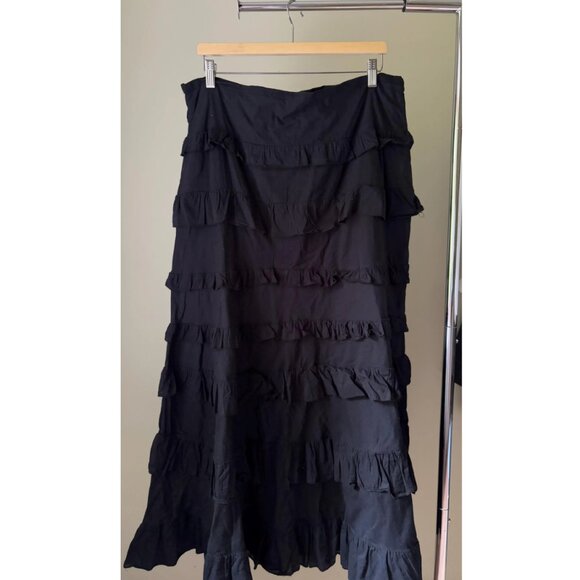 1990s Ruffle Tiered Maxi Skirt, 36" | Vintage Black Cotton Skirt - Picture 3 of 4